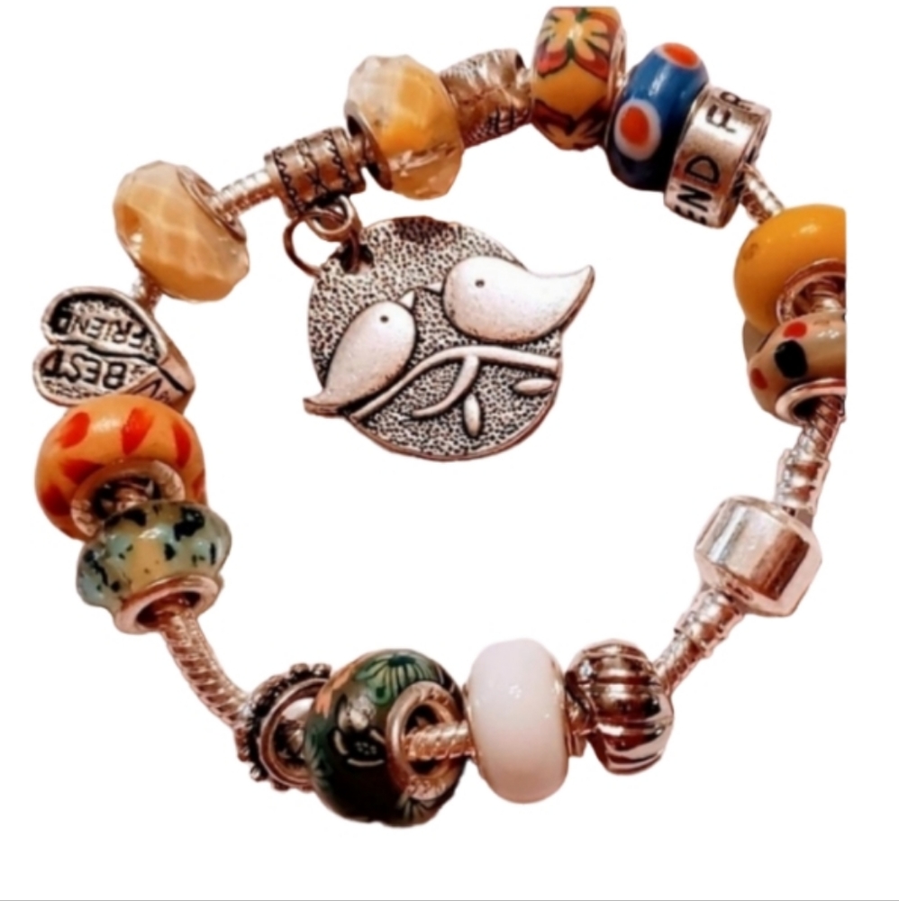 New handmade Beaded charm best friends bracelet approx 7 1/2"